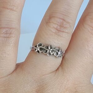 Vintage Boho Sterling Silver Open Adjustable Pink Gemstone Flower Floral Ring